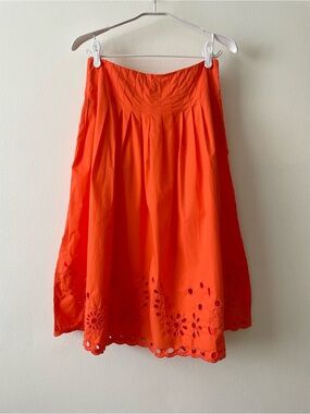 J.Crew Orange Cotton Eyelet Midi Skirt, Size 8 - Broderie Anglaise